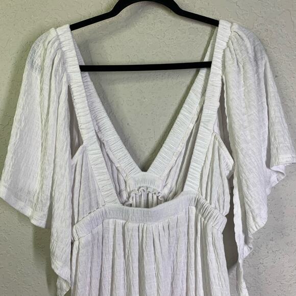 FREE PEOPLE BEACH Dress‎ Medium La La Maxi V-Neck Flutter Sleeves Flouncy Tiered - Picture 10 of 16